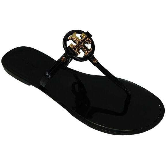 Tory Burch Shoes - Tory Burch Mini Miller Jelly Thong Sandals Black with Gold Logo Size 9